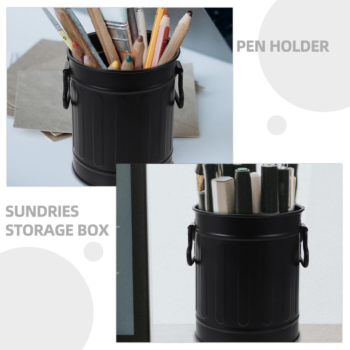 SHINEOFI 4 Sätze Stifthalter Für Mülleimer Schreibtisch Set Schreibtisch Box Büroorganizer Stifttaschenlampe Stiftekoffer Make-up-pinselhalter Tischstift-organizer Eisen Black 2 Stück * 4
