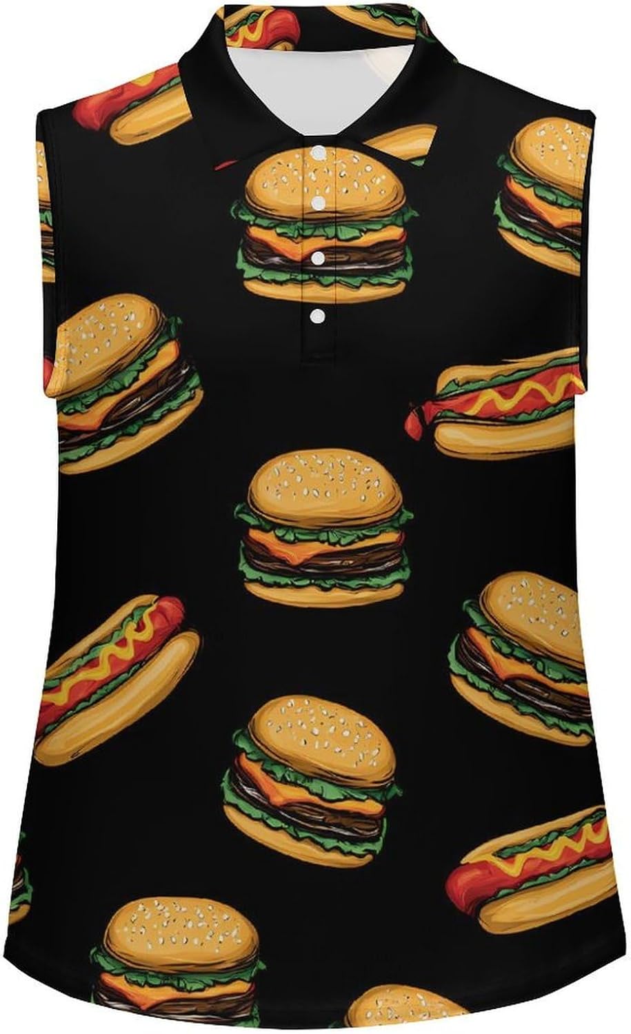 Burger Hot Dog Fast Food Women Sleeveless Collared Golf Polo Shirt | V Neck Tank Top,Breathable Tennis Shirts