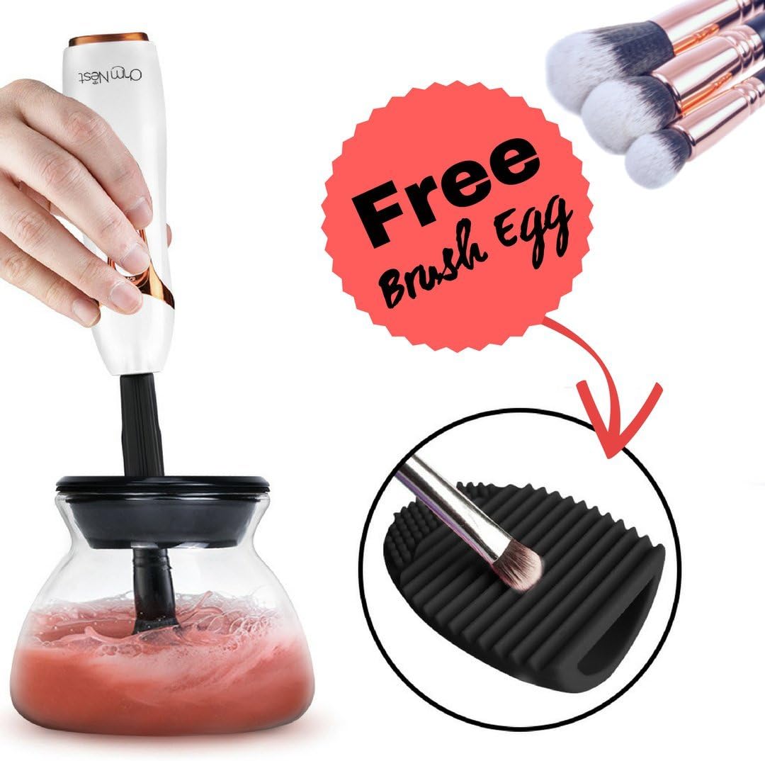 Electric Makeup Brush Cleaner Kit - Keep makeup brushes always clean - Spin dry in seconds - Kit includes Makeup Brush Cleaner Spinner and Brush Cleaner Mat to clean and dry any size make up brush