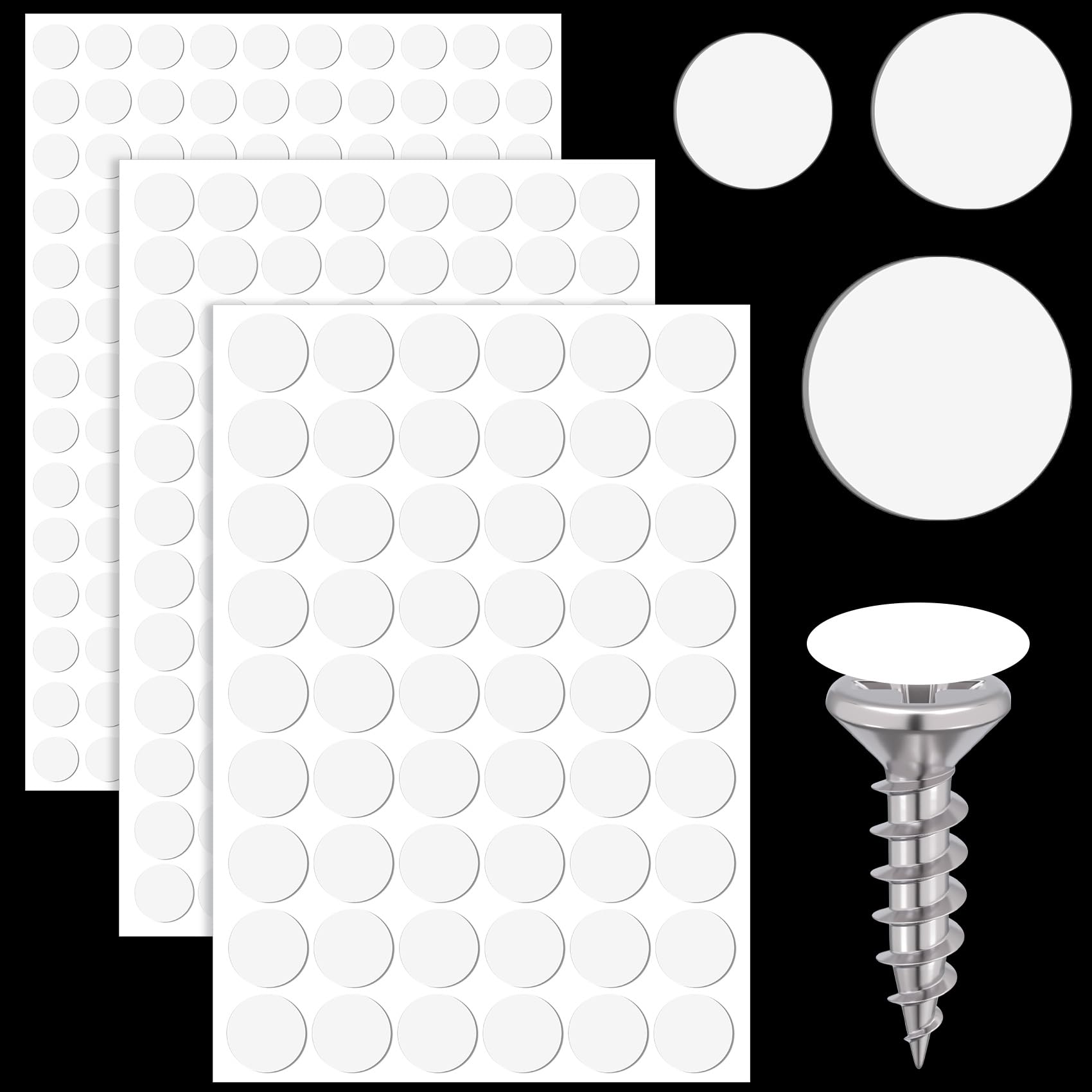 HINZIC 290pcs Screw Hole Cover Stickers, 21 mm/0.8 inch Self Adhesive Dustproof White Screw Hole Caps for Wood Furniture Cabinet Shelf Wardrobe