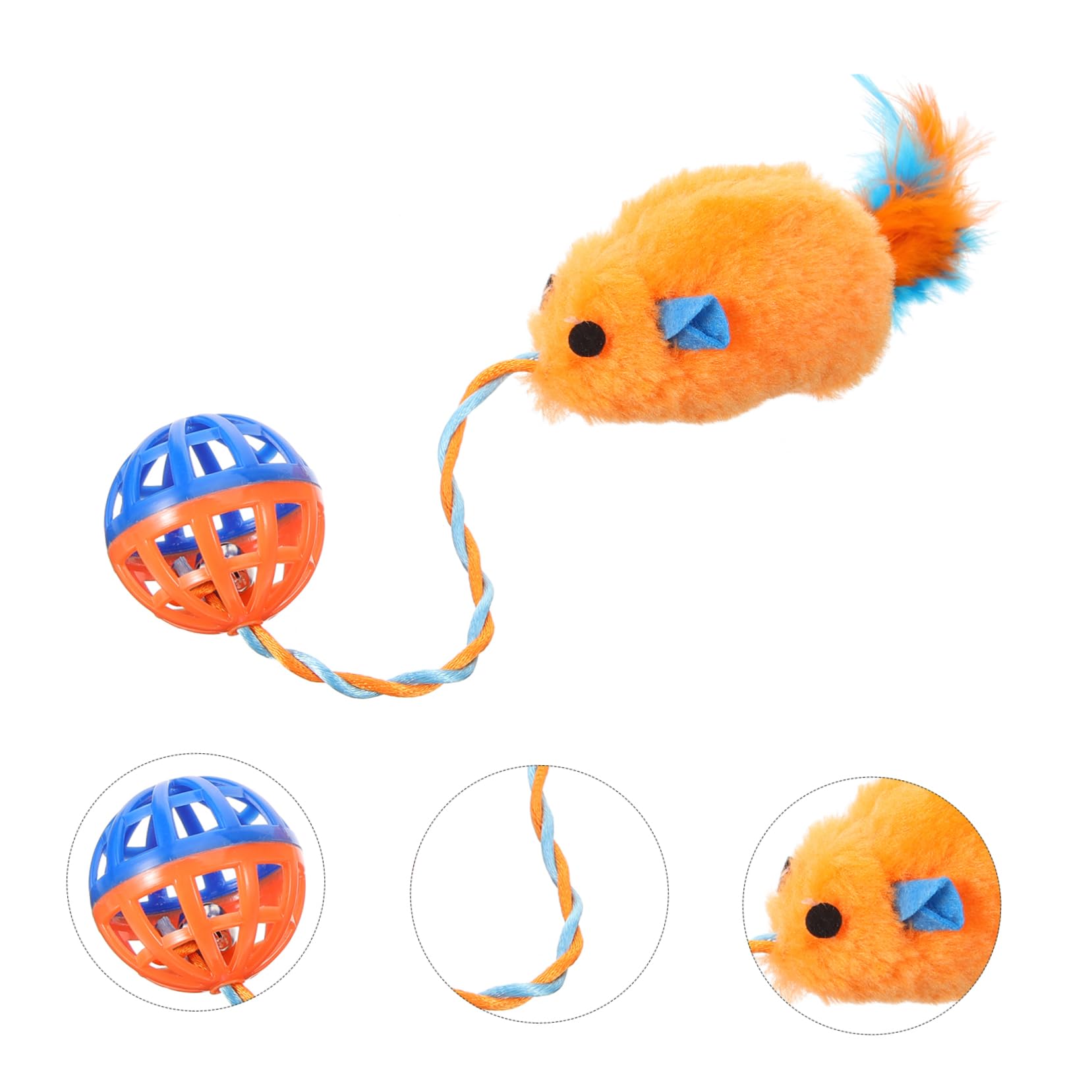 COLLBATH Jouet Interactif pour Chat en Plastique avec Cloche Sonore, Souris en Peluche Orange Petit Format, Stimulation et Exercice Intérieur pour Chatons et Chats Adultes