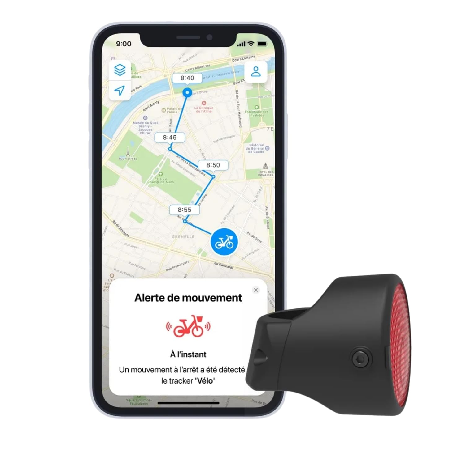 Invoxia Bike Tracker Traceur GPS Antivol Vélo Connecté | Réflecteur discret étanche, autonomie 3 mois, alertes temps réel, abonnement 1 an inclus