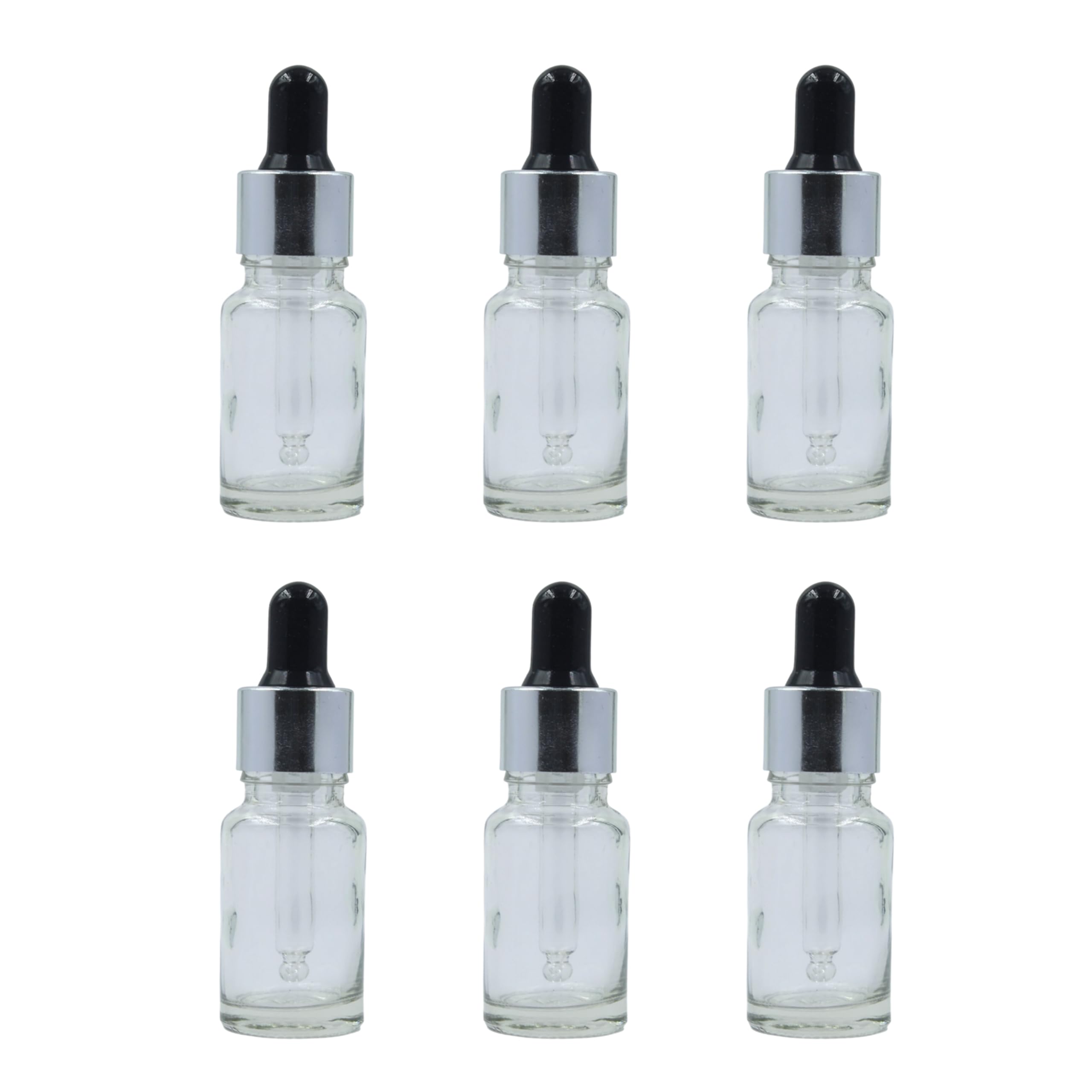 Transparent Glass Bottle with Euro Dropper for Essential Oil, DIY Beauty Care with Silver Ring + Black Silicone Teat, Leak Proof, Reusable, Refillable. 10ML - Pack of 6-image-33
