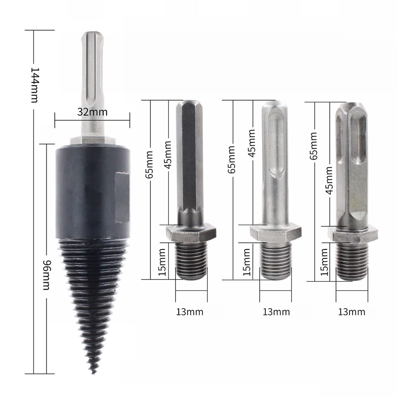 Trapano Per Legna Da Ardere, Punta Da Spaccalegna Per Legno, Vite Spaccalegna Per Trapano, Trapano Per Spaccare Legno Con 3 Gambi Quadrato/Rotondo/Esagonale Spaccalegna Elettrico,32mm