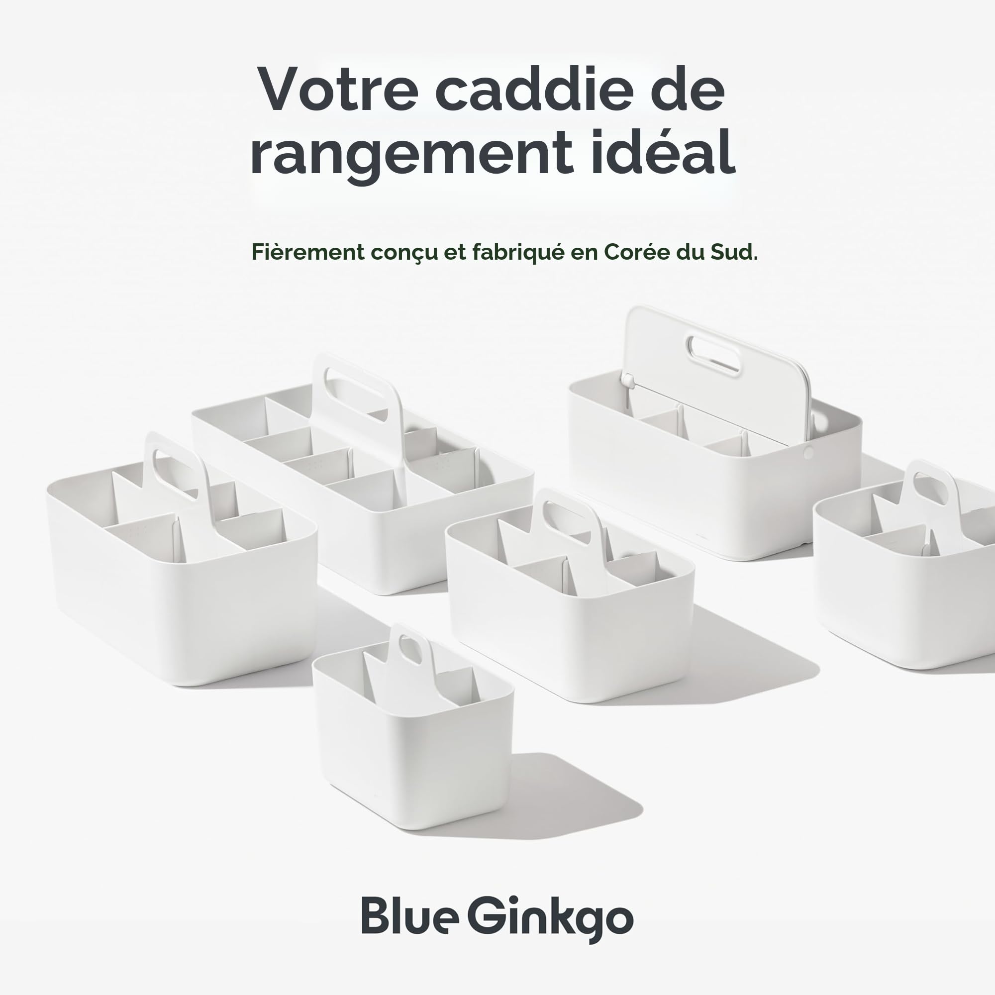 BLUE GINKGO Organisateur Empilable – Caddy Portable Fabriqué en Corée pour Salle de Bain, Bureau, Loisirs Créatifs ou Fournitures Scolaires (Rectangulaire, Blanc)