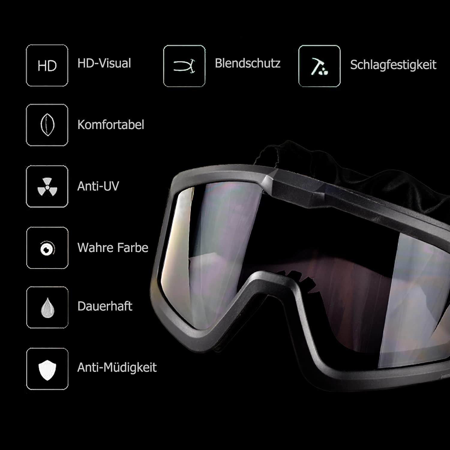 Occhiali da sci per softair, occhiali protettivi per paintball, anti-shock, con 3 lenti intercambiabili, per uomini e donne, per corsa, ciclismo, sci (nero)