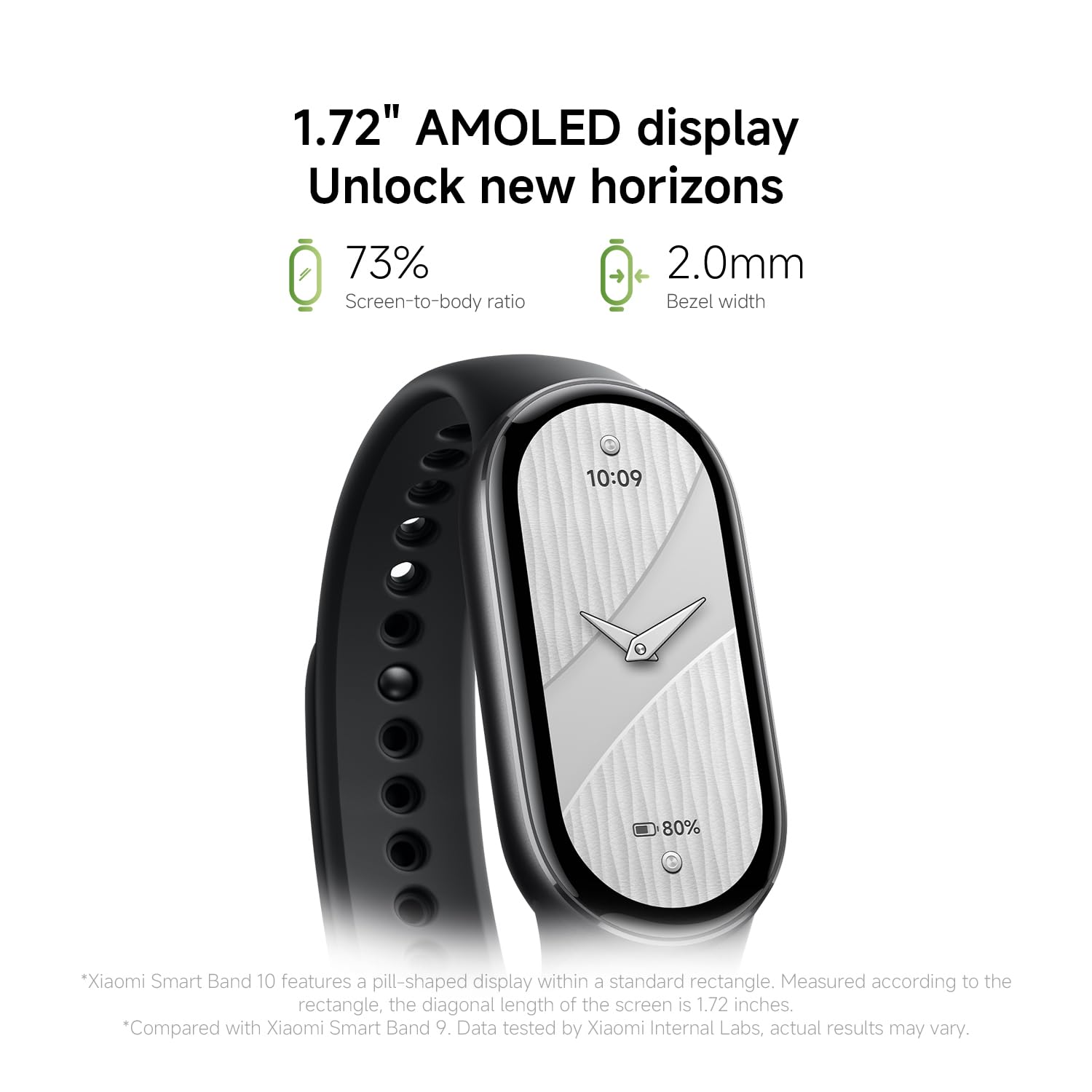 Xiaomi Smart Band 10 (Fitness Tracker), 1.72" AMOLED display, multimateriale, autonomia 21 gg, ricarica rapida, 150+ sport, monitoraggio benessere e sonno, HyperOS 2.0, resistente 5ATM, Compass