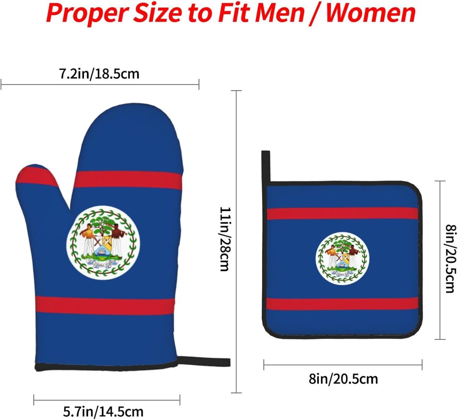 Belize Flag Oven gloves and heat-resistant mat 4-piece set. Suitable for grilling, microwave oven frying, and baking
