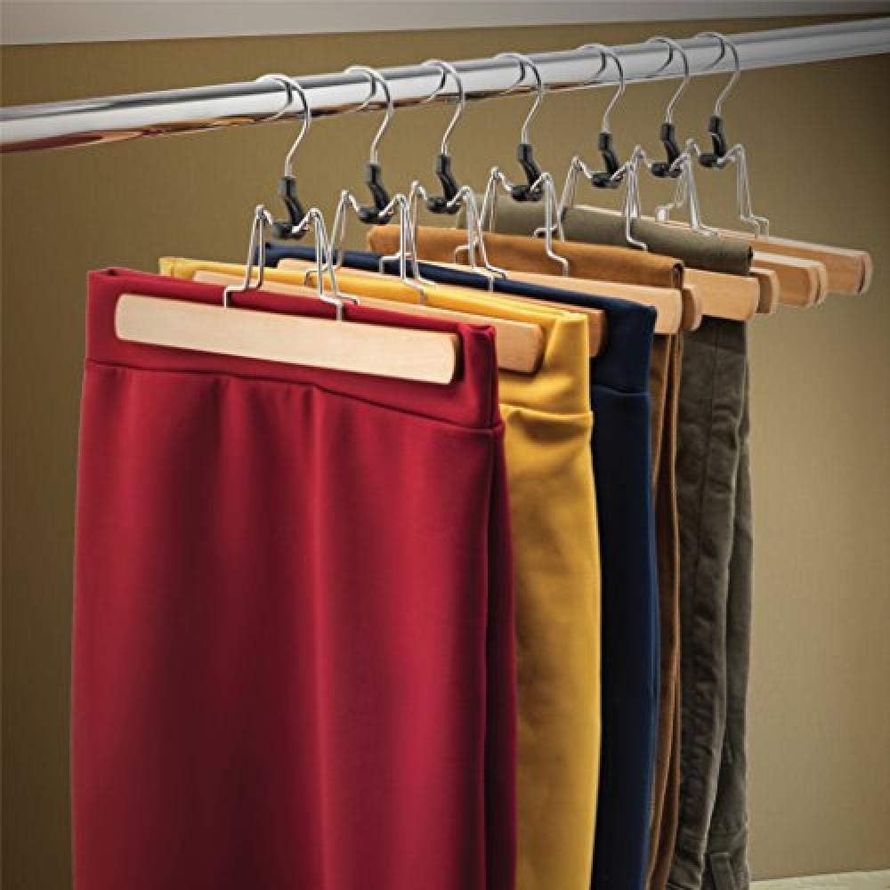 Genérico Percha Madera Maciza Antideslizante, Gancho Giratorio 360° | Diseño Con Clip Antideslizante, Madera Lacada Transparente Con Baño De Cromo, Apto Para Armarios (Natural Wood)
