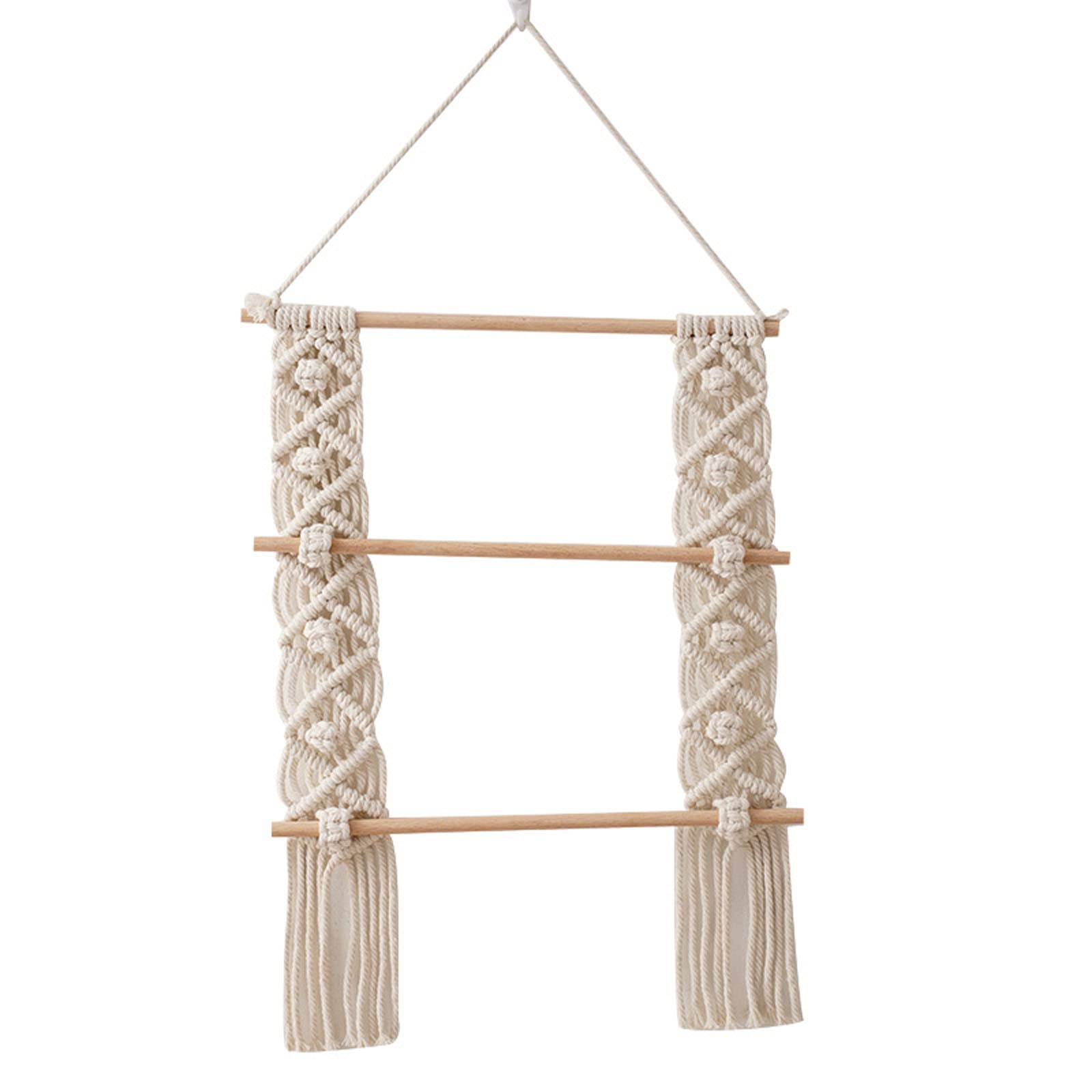 Tsophreniq Hand Woven Tapestry Storage Holder Wood Cotton Rope Organizers Supplies for Bowknot Hairpins Headband Collection Hanging Tapestry Wall Art