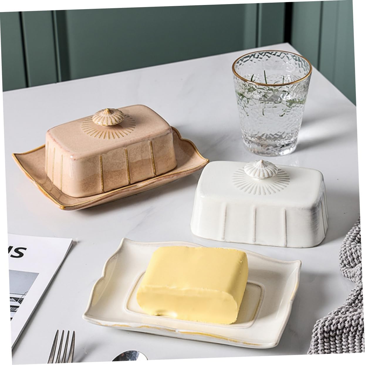 Delicate Porcelain Butter Dish with Lid Rectangular Ceramic Butter Plate for Freshness Preservation Multi Use Serving Tray for Home Restaurant and Hotel Kitchens