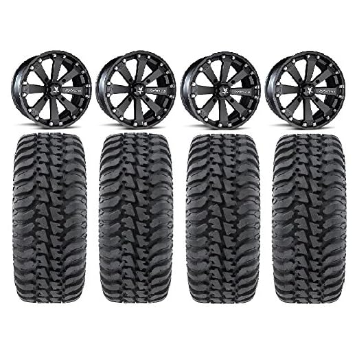 Bundle - 9 Items: MSA Black Kore 14" ATV Wheels 28" Regulator Tires [4x156 Bolt Pattern 12mmx1.5 Lug Kit]