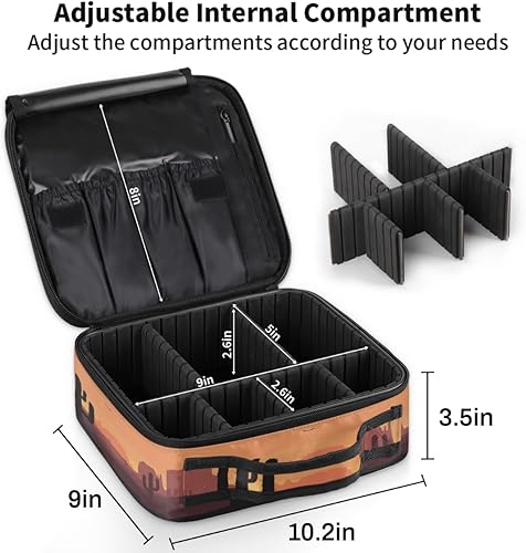 Miniatura 3 de Bolsa de maquillaje de viaje para mujer, grande, cuadrada, portátil, profesional, de tren de coqueta, estuche de cosméticos con asa, cactus y