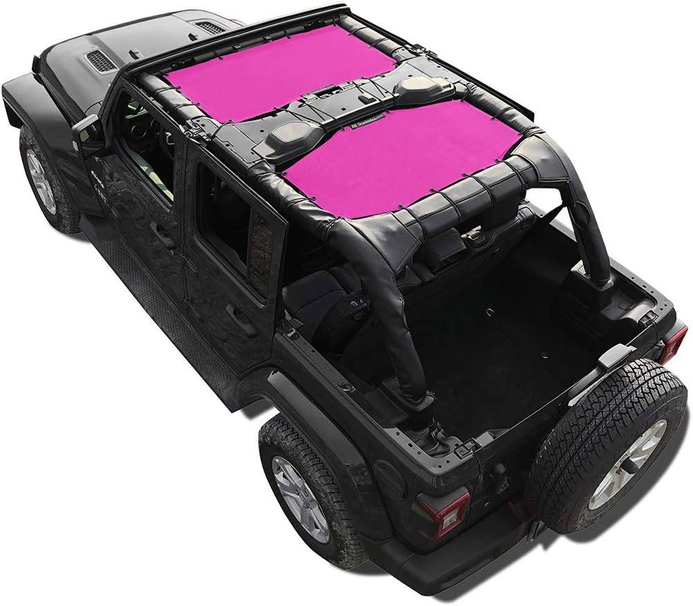 Shadeidea Sun Shade Top Compatible with Jeep Wrangler JL Unlimited (2018-2023) 4 Door Front and Rear 2 piece-Pink Mesh Screen Sunshade JLU Top Cover UV Blocker with Grab Bag -10 Year Warranty