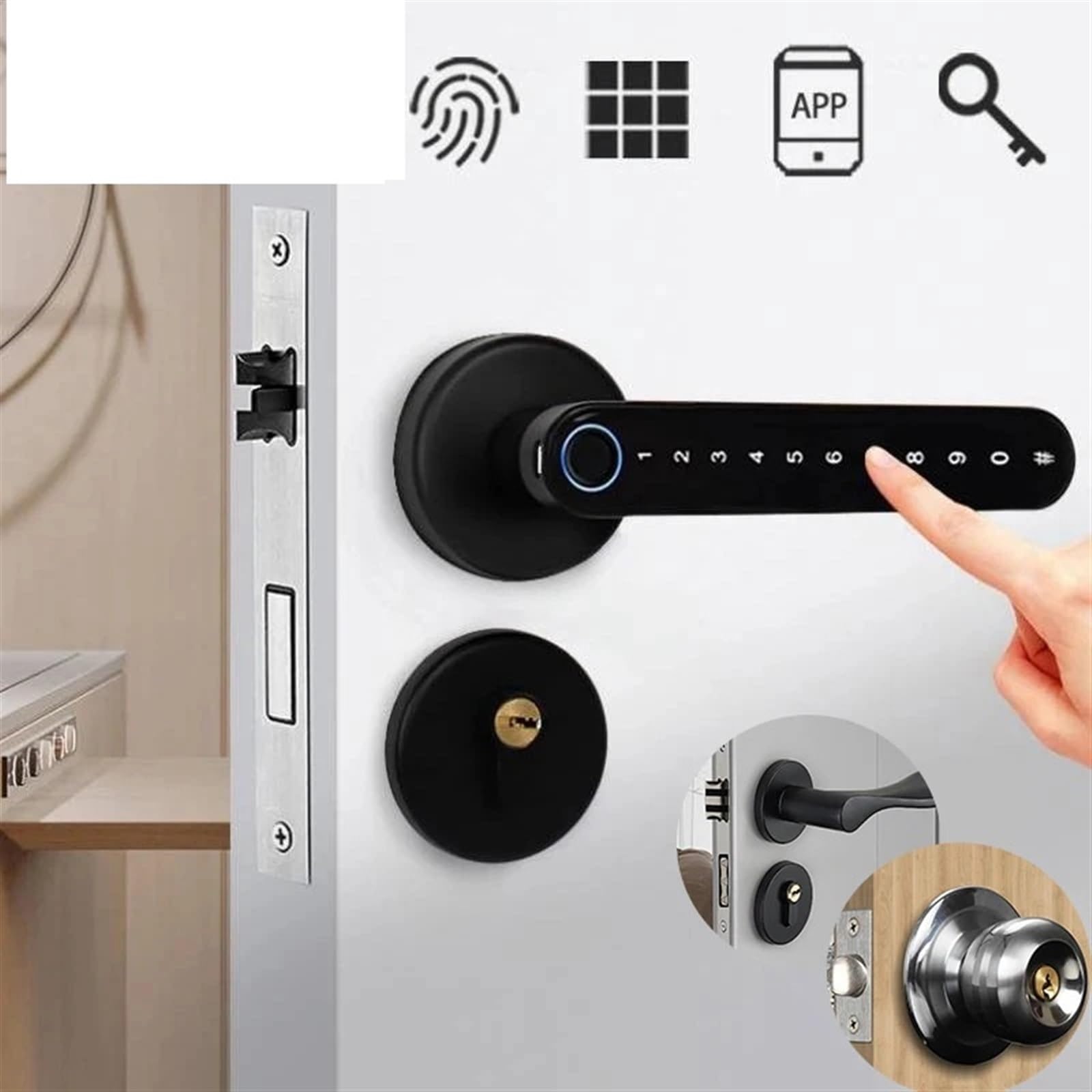 Serratura Smart, Password biometrica for impronte digitali Smart Lock Serratura digitale elettrica Maniglia for porta di sicurezza senza chiave in lega di zinco for la casa(Silver)