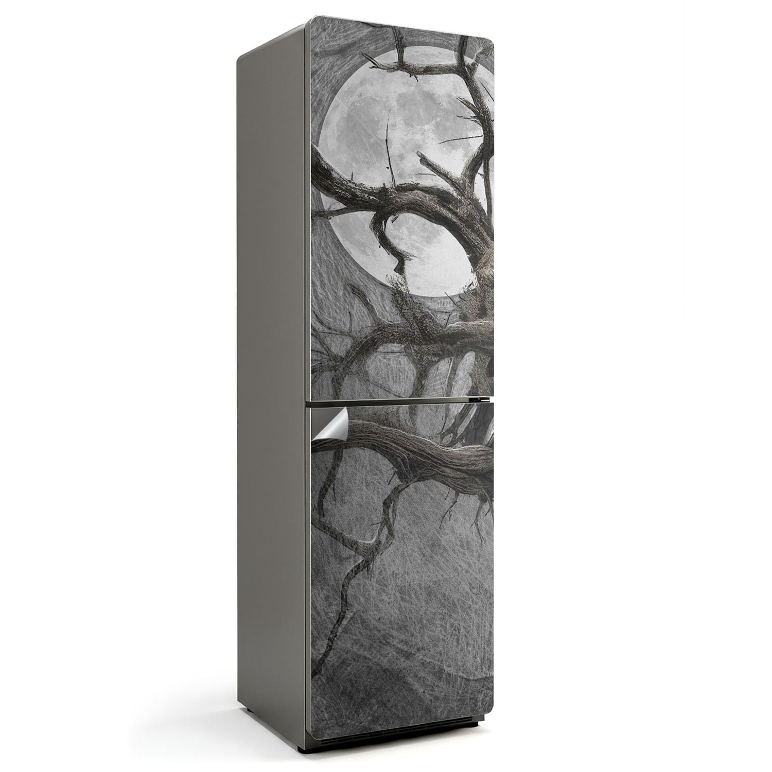Sticker de frigo haut de gamme 60x205 cm au design artistique vieil arbre et lune