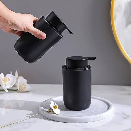 Miniatura 2 de Juego de dispensador de jabón negro, moderno dispensador de jabón de cerámica para baño, jabón líquido recargable para decoración de cocina de