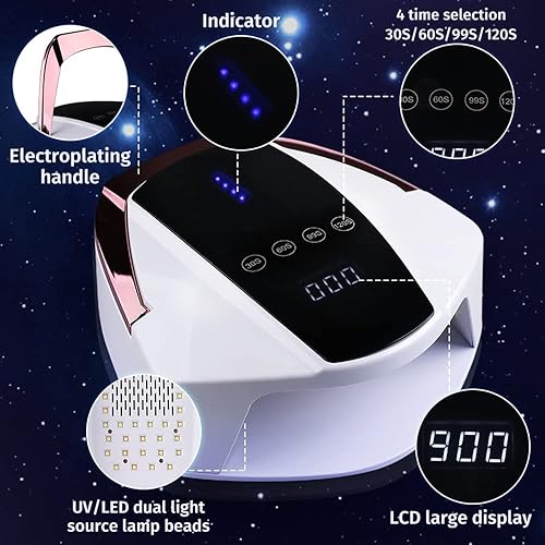 Miniatura 3 de Lámpara secadora de uñas profesional inalámbrica recargable LED UV de 96 W, luz de curado de esmalte de gel con 4 ajustes de temporizador, pantalla