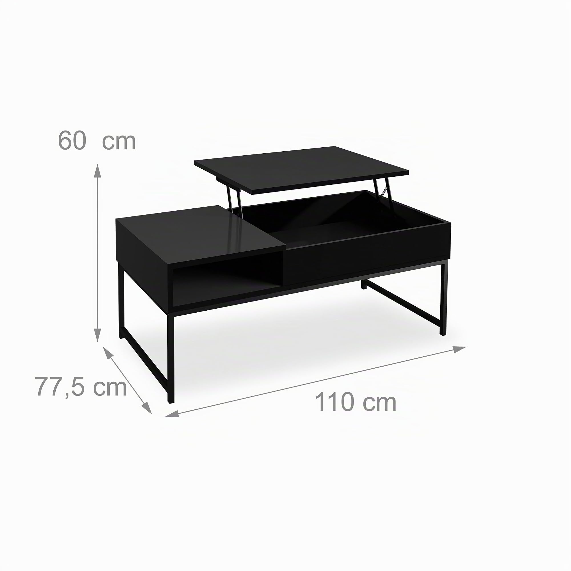 Relaxdays Tavolino da Salotto Contenitore, Tavolo Basso da caffè con Scomparto Portaoggetti, HLP: 45x110x50 cm, Nero