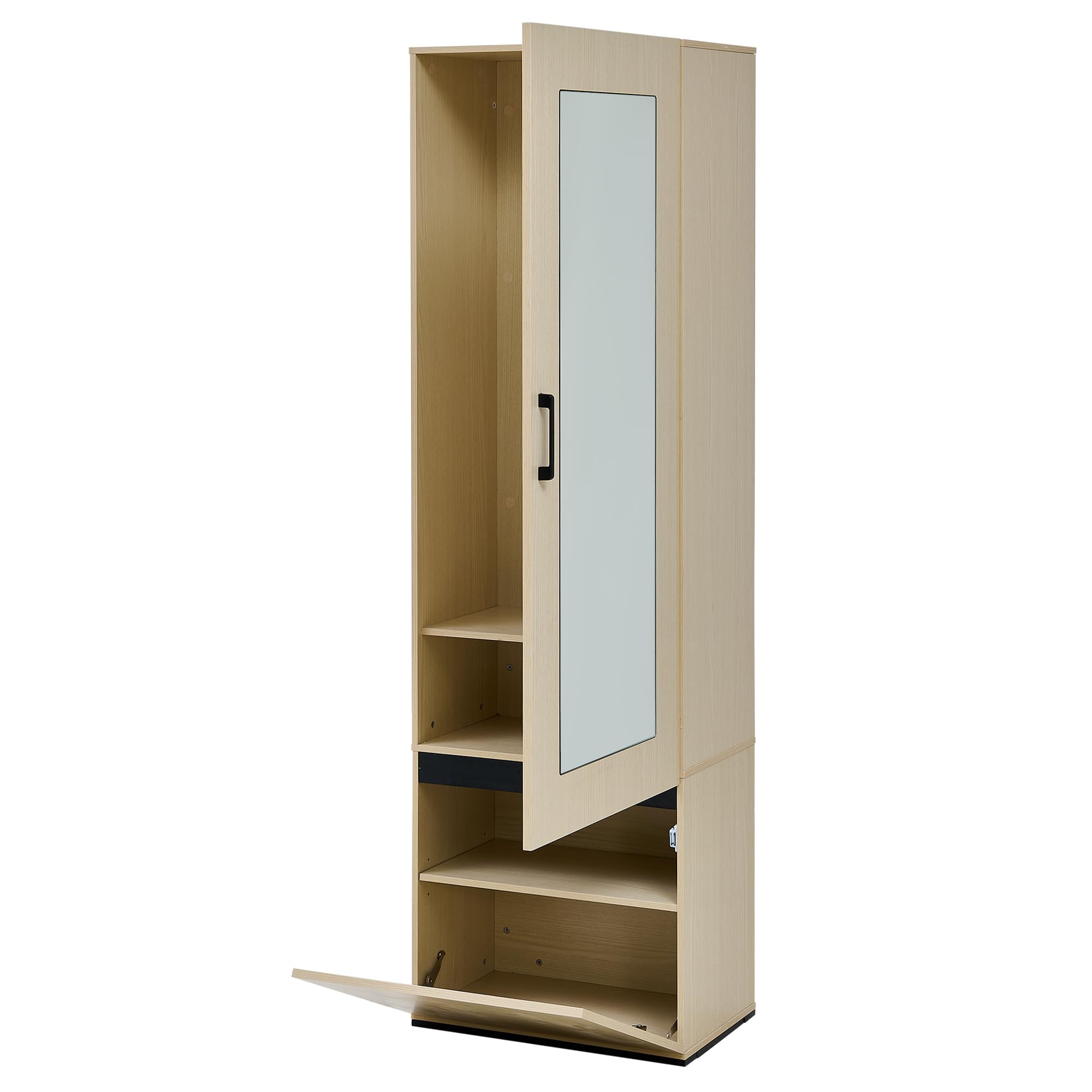 REXO Armario estrecho con espejo y barra extensible, armario moderno para pasillo, dormitorio y apartamento
