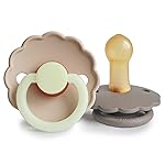 FRIGG Daisy Night Natural Rubber Baby Pacifier | Made in Denmark | BPA-Free (Portobello/Croissant, 6-18 Months) 2-Pack