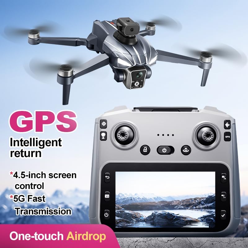 Vista 3 de Drones GPS K18 con cámara para adultos 4K, dron RC con pantalla HD de 4.5 pulgadas en el controlador, tiempo de vuelo de 60 minutos, transmisión