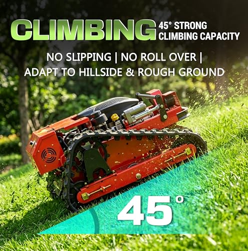 Image of INFRONT Remote Control Lawn Mower - All Terrain Tracks, 45 Slope Climbing, Gas Electric Hybrid, High Power Strong Mower
