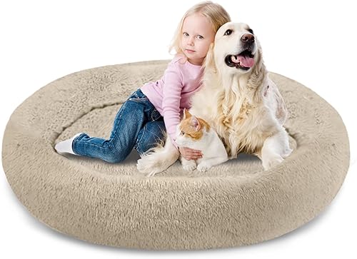 Miniatura 7 de SAVFOX Camas calmantes de felpa para perros, cama de perro de dona para perros pequeños, tamaño mediano, grande y extragrande, cómoda cama para