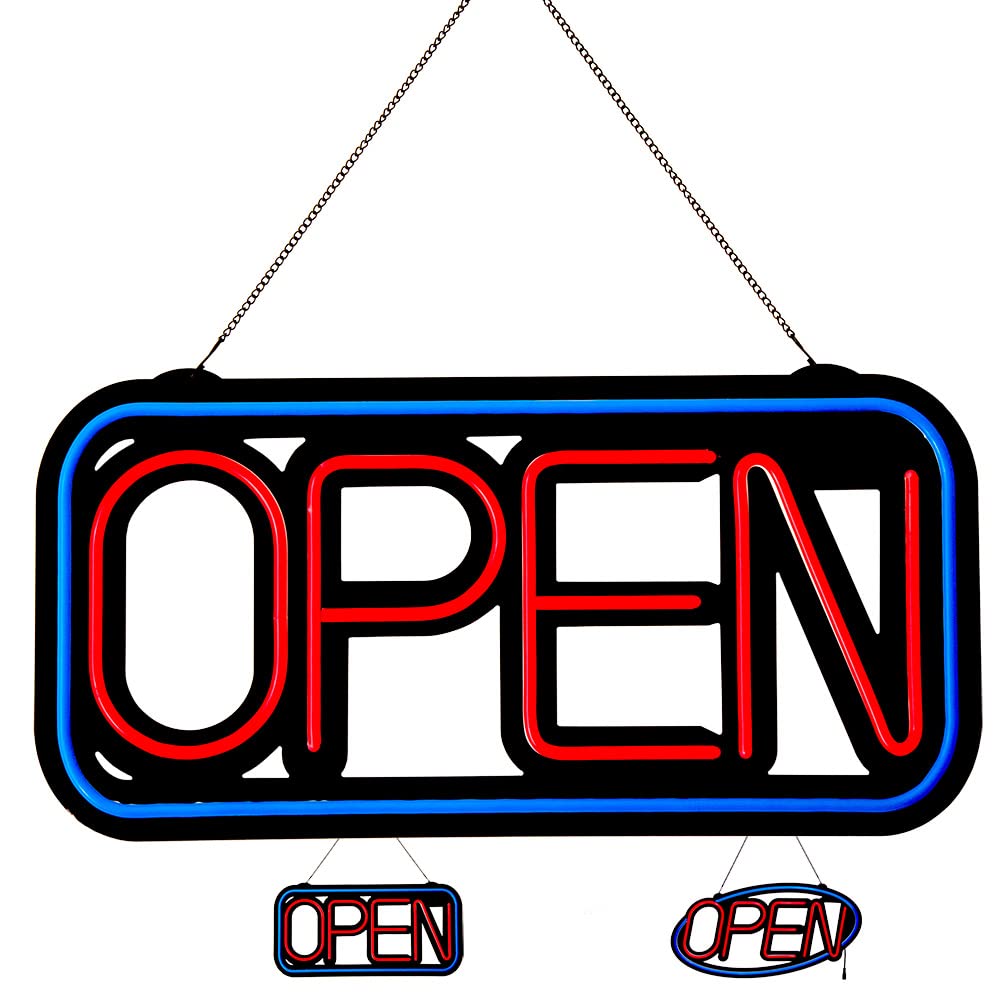 LED Neon Open Sign for Business 24x12In Large Size Blue Frame Red Letters 10 Flashing Modes with FR Wireless Remote Super Bright1