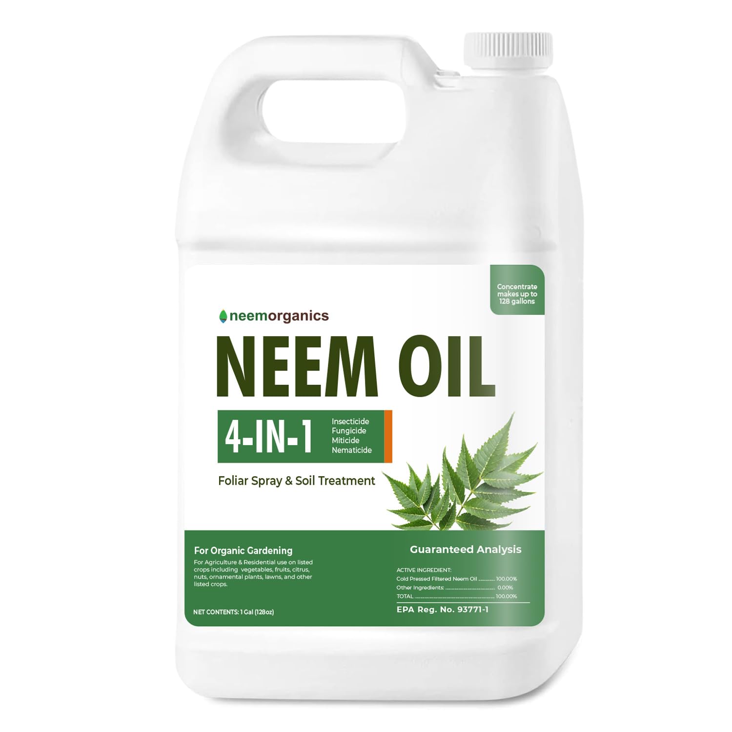 Pure Neem Oil, Neem Oil for Plants, Cold-Pressed Azadiracthin Neem Oil Concentrate for Plants and Irrigation, Plant-Based Dormant Oil Spray for Indoor and Outdoor Gardens (1 Gallon)
