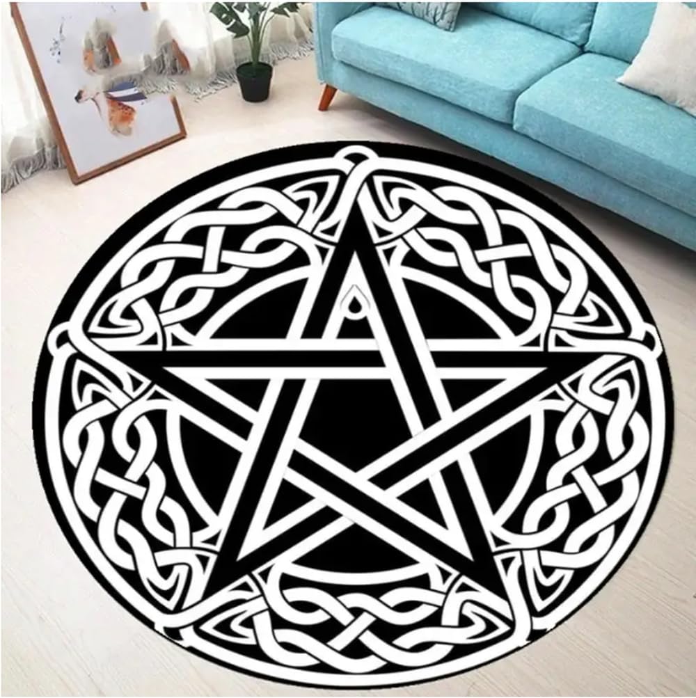 Rétro Lune Soleil Pentagramme Rond Tapis Gothique Astrologie Cercle Tapis Chambre Salon Balcon Tapis De Sol Maison Paillasson 100Cm