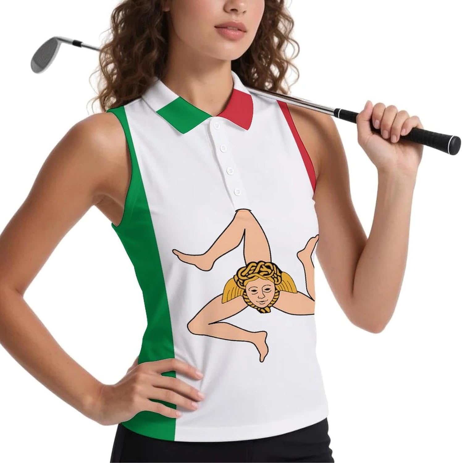 Sicilian Kingdom Flag Women Sleeveless Collared Golf Polo Shirt | V Neck Tank Top,Breathable Tennis Shirts