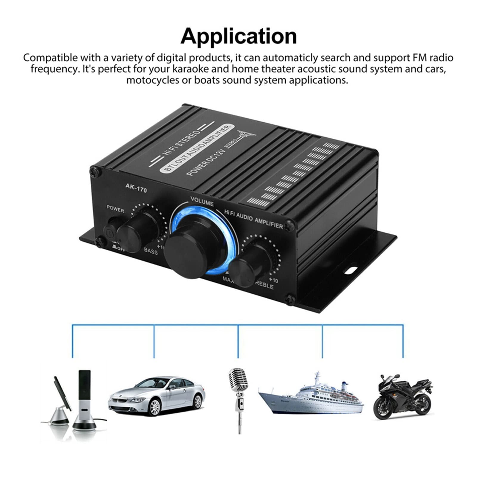 Amplificatore Audio HiFi 12V 400W | Per Auto, Casa, Moto | Stereo, Controlli Bassi E Alti