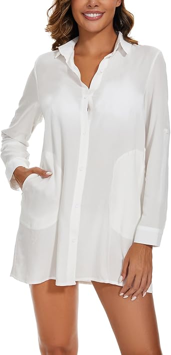 MINTLIMIT Bathing Suit Cover Up for Women Bikini Beachwear Swimsuit Coverups Button Down Shirt Dresses Top with Pockets