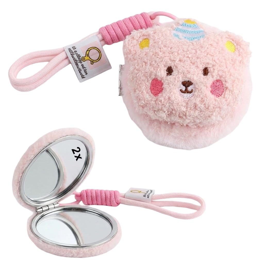 FunBlast Cute Bear Plush Compact Mirror for Girls – Dual Side Portable Pocket Makeup Mirror with Hanging Strap and 1X & 2X Magnification, Lightweight Travel Mirror for Kids, Teens & Women (Pink)-image-16