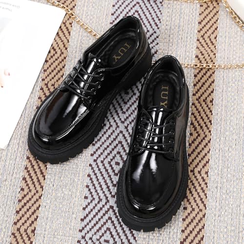Image of Womens Black Oxford Work Shoes, Comfortable Lace-Up Casual Dress Footwear