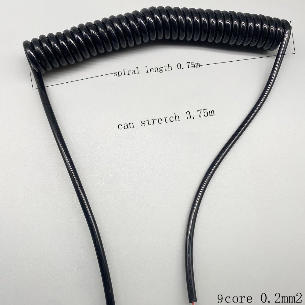 Espiral enrollada Cable de resorte en espiral de 24 AWG, 9 núcleos, 0,2 mm2, espiral telescópica, cobre puro, cable con cubierta de alambre altamente elástico Alambre de tensión(3.75 meters)