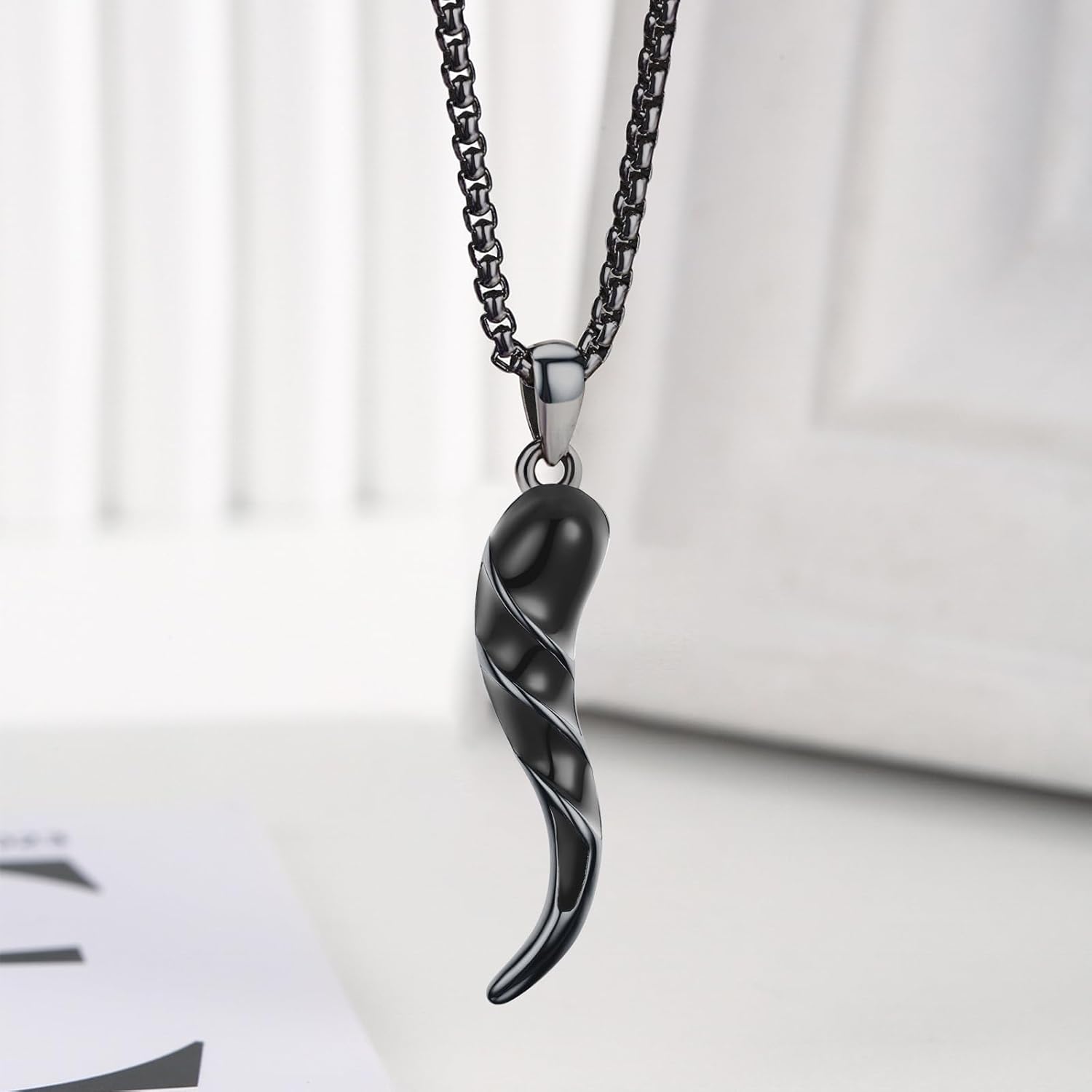 925 Sterling Silver Italian Horn Necklace Good Luck Cornicello Pendant with 22"+2" Stainless Steel Chain - Image 2