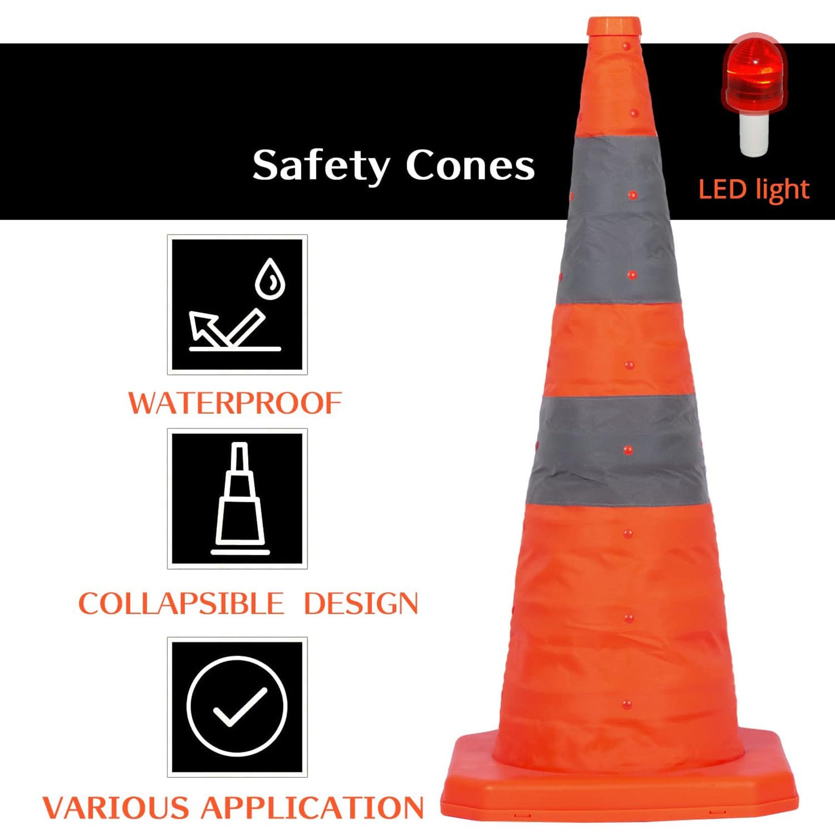 Cône de Signalisation Pliable Orange avec 2 Colliers Réfléchissants pour La Construction,Les Allées,Les Routes et Le Stationnement Cônes de Signalisation(Size:40x23x23cm,Color:8B)