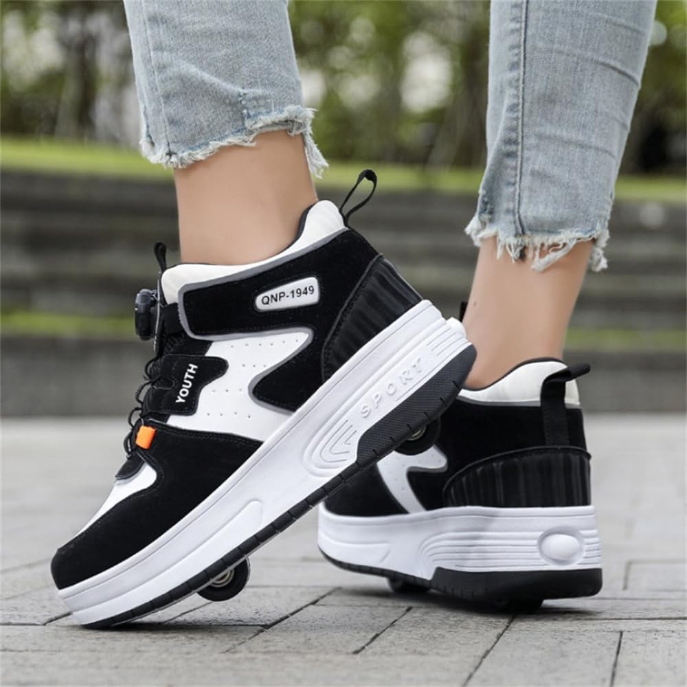 Mateju Scarpe con Rotelle per Ragazzo e Ragazza, Scarpe da Ginnastica da Skateboard 2 in 1 con Due Ruote Retrattile, Scarpe Sportive All'aperto - Ruota Posteriore Automatica