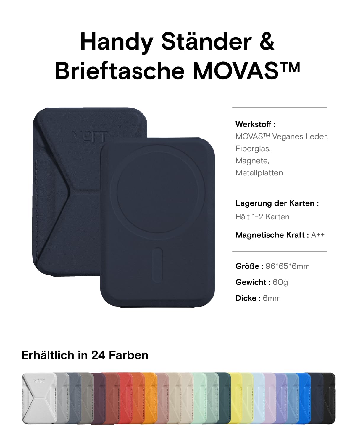 MOFT Magnetischer Handy Wallet Ständer, Veganem Leder Kartenhalter Stand Kompatibel mit Magsafe iPhone 17 16 15 14 13 12 Serie, 3 Betrachtungswinkel