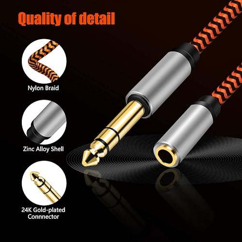 Miniatura 2 de Adaptador de auriculares 3.5 macho a hembra de 12 pies, LiuTian TRS de 14 a 0.138 in, cable estéreo de 0.250 in 14 macho a 0.138 in 18 hembra para