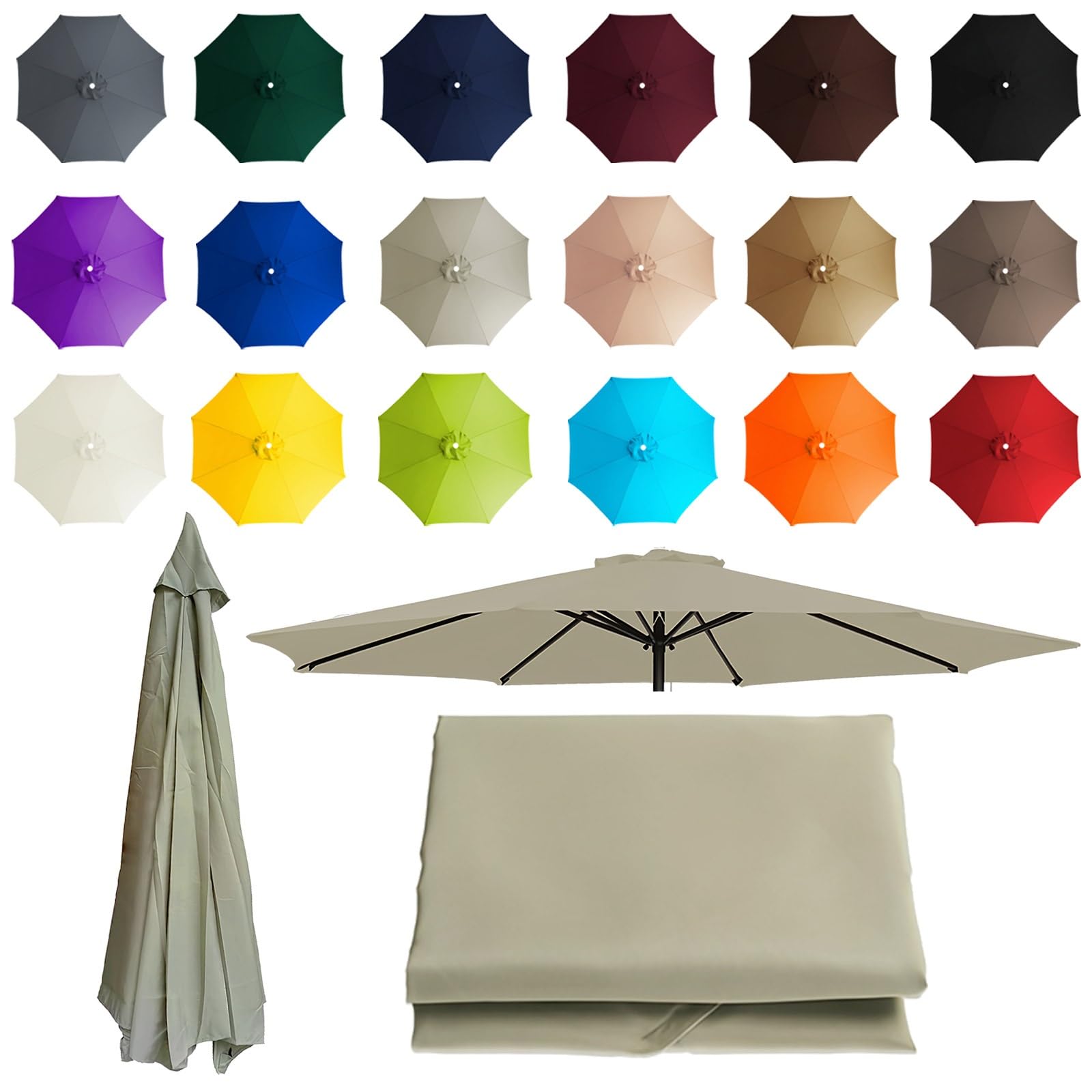 2-3.5m Replacement Parasol canopy for 8 Arms, Sun Umbrella Replacement Cloth, Garden Parasol Canopy Cover, Polyester Fabric, Not Umbrella Frame, For Backyard, Deck, Garden, Patio(Beige,8 ribs: 3.0m/ — image 1