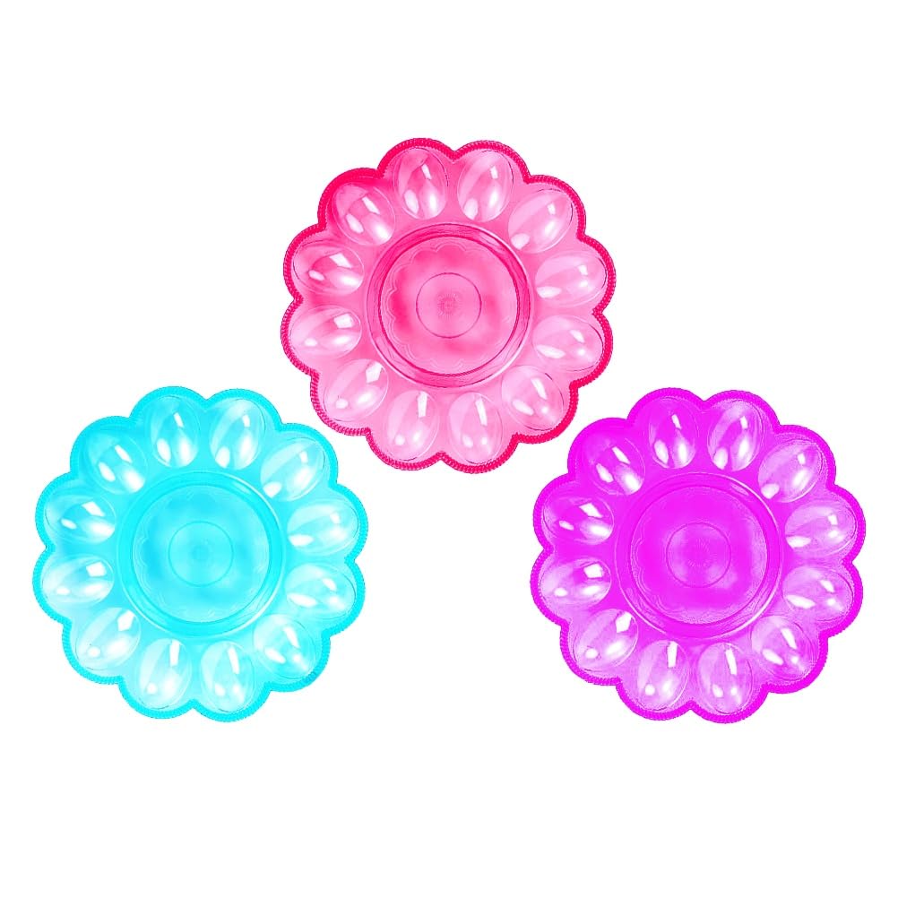 VICASKY Egg Platter: Easter Egg Tray:Easter Egg Platter - 3pcs Easter Egg Holder Plastic Egg Tray Egg Serving Platter Easter Eggs Slot Round Random Color