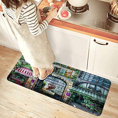 Image Of European Classic French City Garden Corner Cafe Anti Fatigue Kitchen Mat Comfort Floor Mats Non-Slip Oil Stain Resistant Easy To Clean Kitchen Rug #TOP1