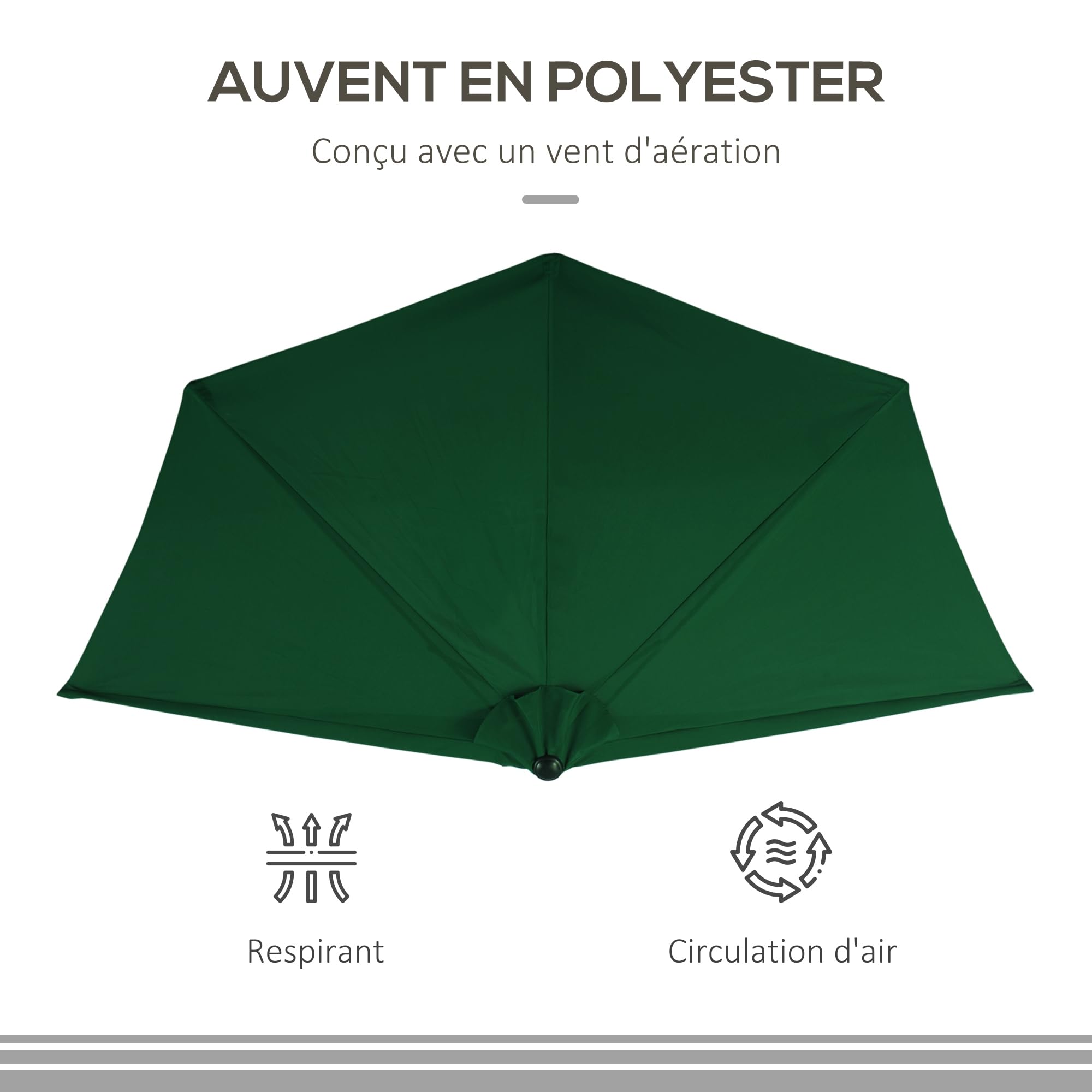 Outsunny Demi Parasol 5 Entretoises Métal 2,93 x 1,5 x 2,49 m