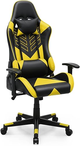 Miniatura 10 de MoNiBloom Silla de computadora para juegos de respaldo alto con reposacabezas y soporte lumbar, silla de carreras ergonómica de piel sintética con