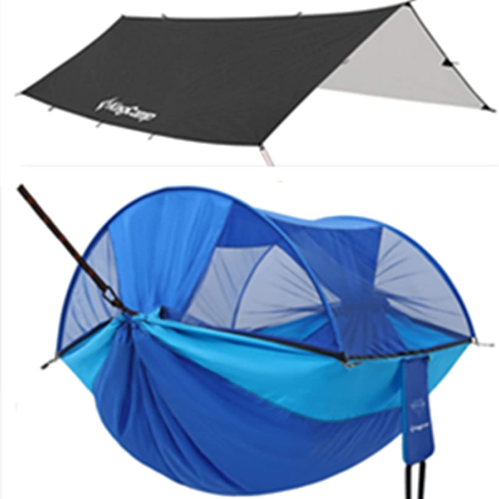KingCamp Tarps Portable Hammock Rain Fly & KingCamp 3 in 1 Camping Hammock with Gauze Net Support to 550lbs Double Hammocks Portable 2 Person Hammock Tent with Tree Straps