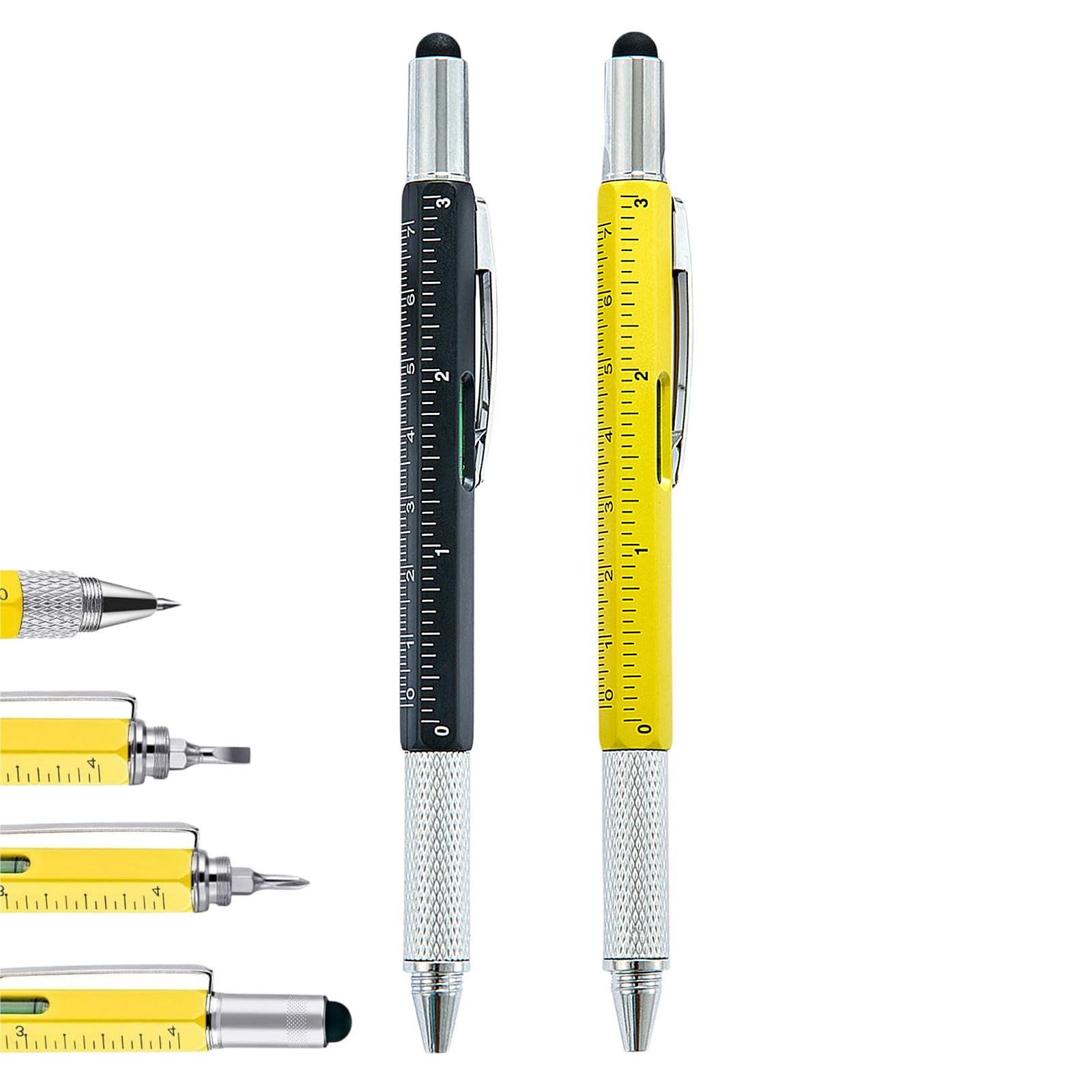 RLMVGBX 6 in 1 Multi Tool Pen, 2 Pcs, Aluminium, Black and Yellow