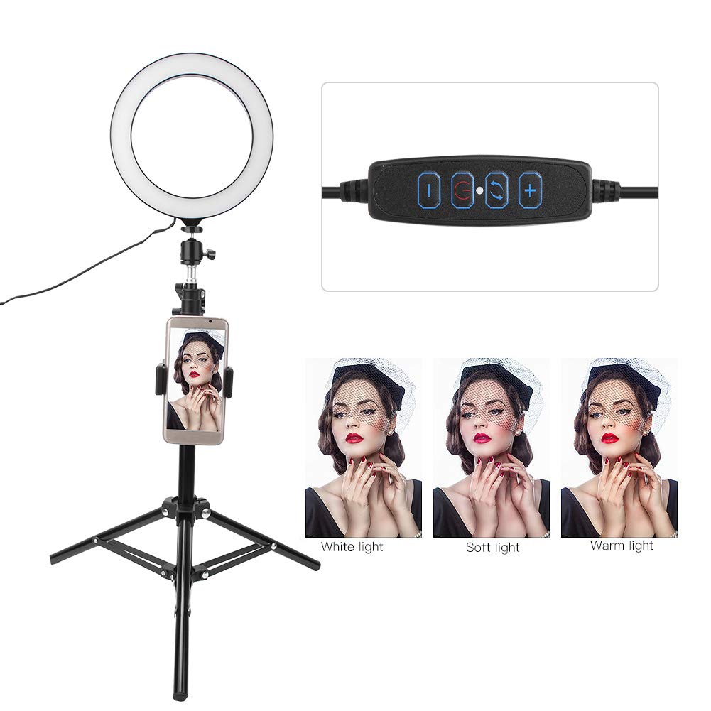 Luce per Selfie con Supporto 20 Cm Fotografia Dimmerabile LED Luce per Selfie Video Lampada USB dal Vivo con Supporto per Telefono Treppiede LED Anello Luminoso Smartphone Cellulari Cellulari